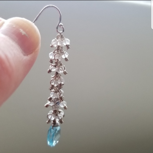 Earrings light blue gemstone dangles - Picture 3 of 7